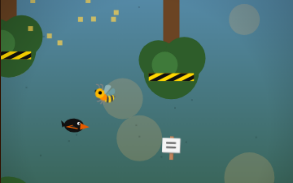Crowcade gameplay — the Grungy Crow mid-Flap between the trees