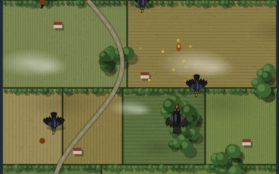 Grungy '42 gameplay — the Grungy Crow over farmland, enemy birds below
